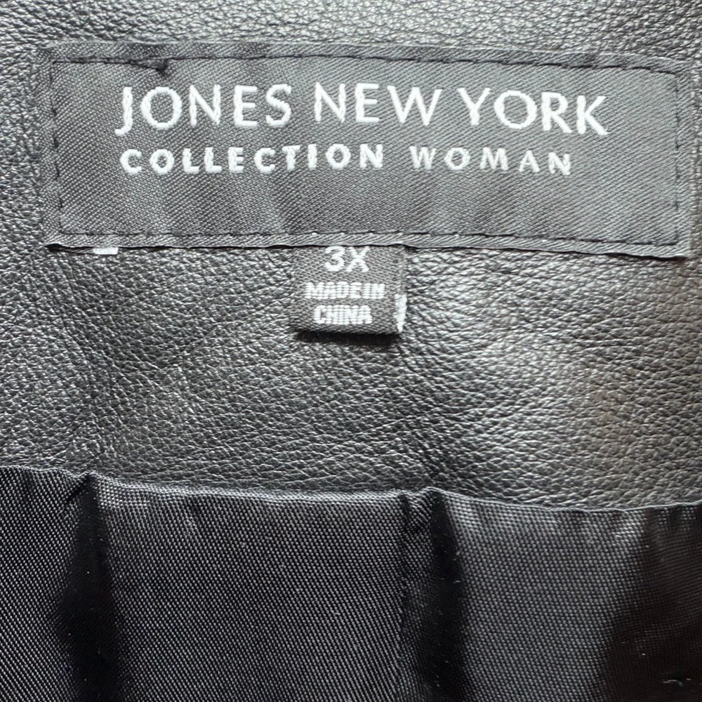 Jones New York Genuine Leather Jacket Black Zip Front Plus Size 3X - Picture 6 of 7